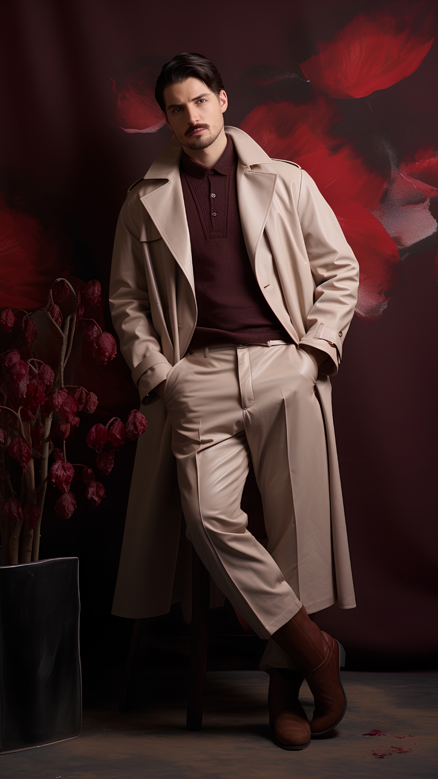 Beige Leather Trench Coat